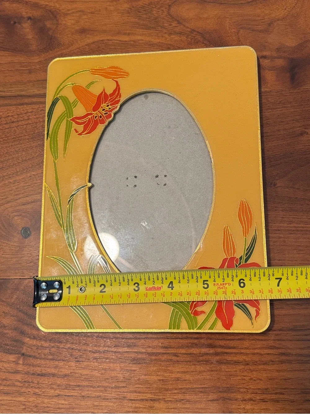 80S Cloisonne Enamel Lily Photo Picture Frame Yellow Orange Floral Flower